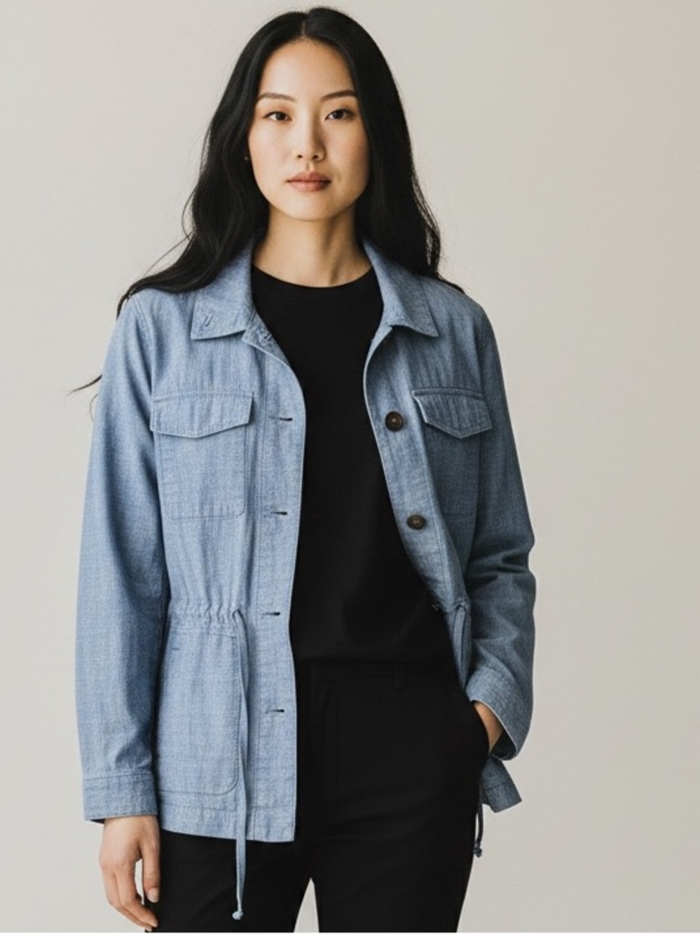 Talbots Light Blue Utility Blazer Jacket with Cinch Waist